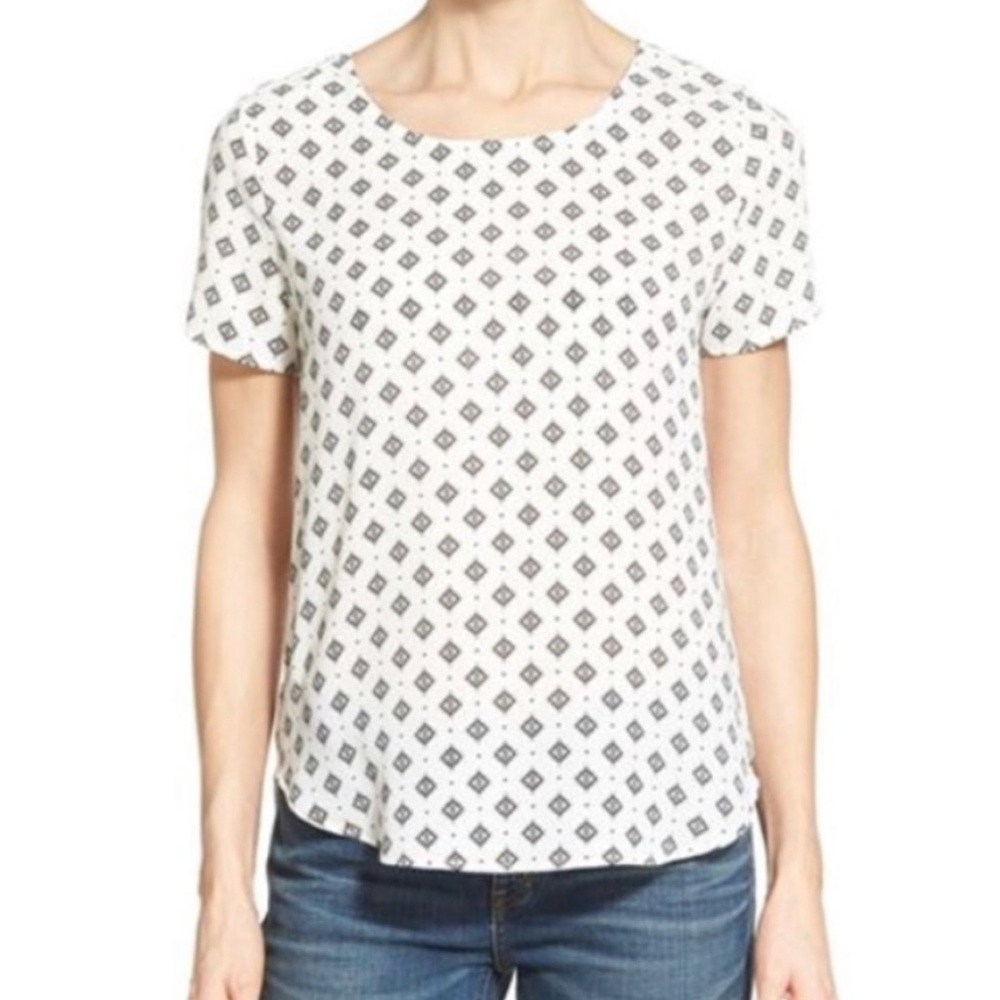 Pleione Short Sleeve Semi-Sheer Blouse White & Black Size XS